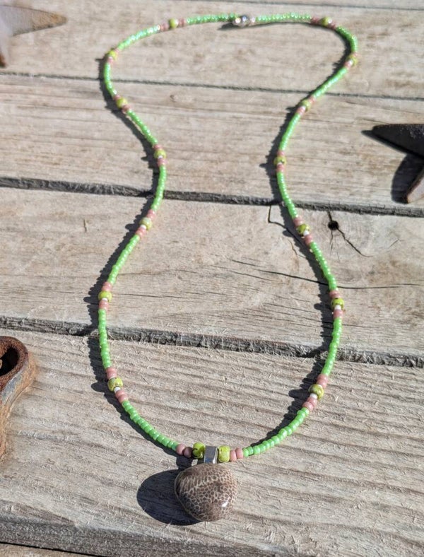 Green Charlevoix Hand Beaded Necklace
