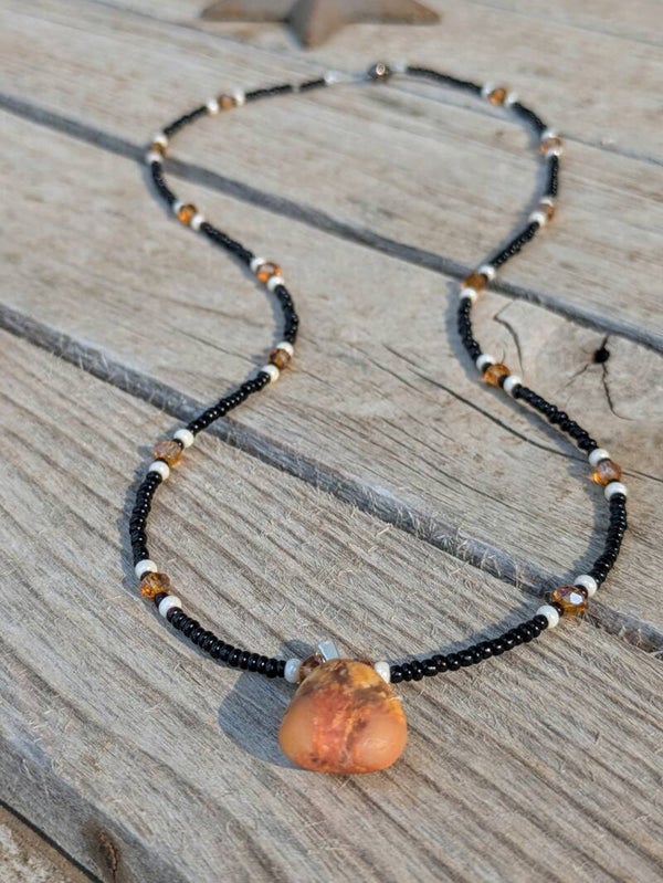 Firey Orange Granite Hand Beaded Necklace
