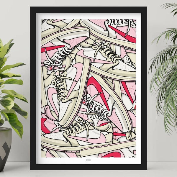 NIKE AIR JORDAN 1 LOW TRAVIS SCOTT PINK COLLAGE POSTER