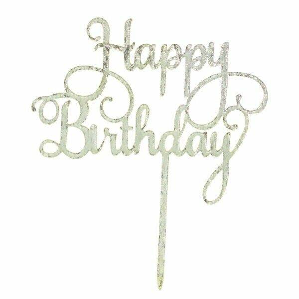 Happy Birthday Cake Topper Zilver