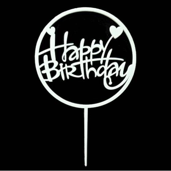 Cake Topper Happy Birthday Rond licht blauw