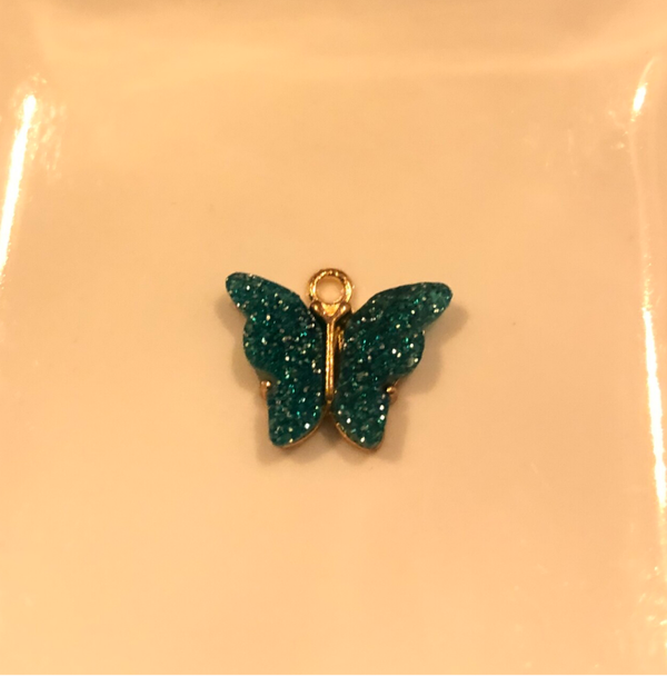 Vlinder bedel blauw/groen glitter