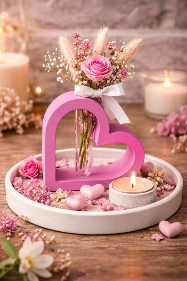 plateau + coeur et fiole + bougie parfumée et fondant spéciale "fêtes des mères"