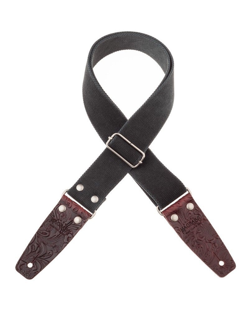Magrabo Stripe Sc Entry Olded Black 5 Cm Terminali Embossed Flores Maronne Silver Buckle