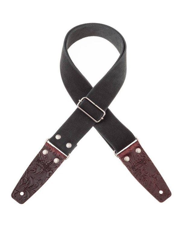 Magrabo Stripe Sc Entry Olded Black 5 Cm Terminali Embossed Flores Maronne Silver Buckle