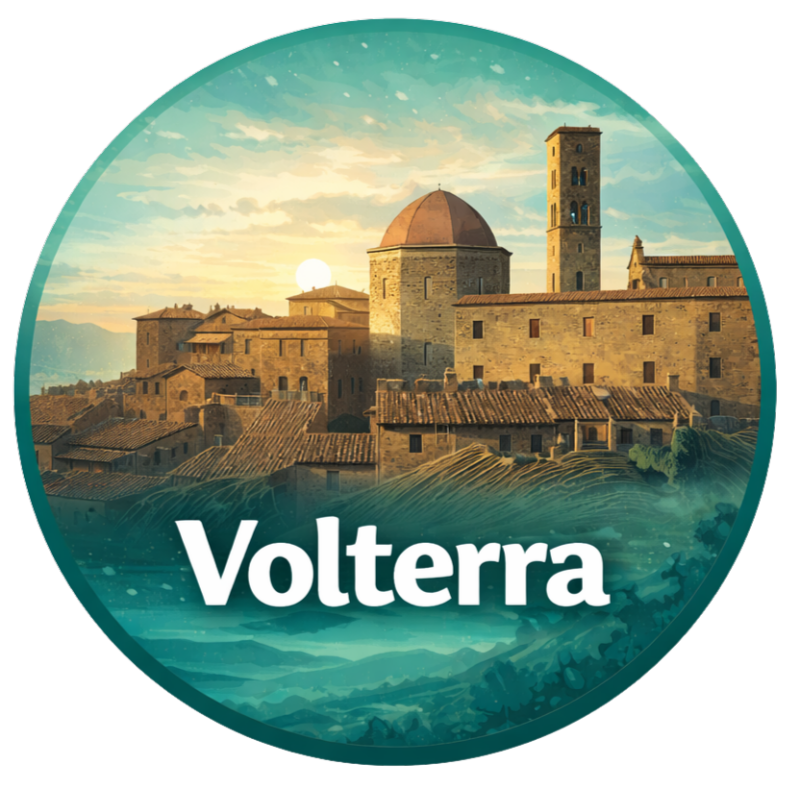City Quest Volterra – illustratie van de historische stad Volterra in Italië, startpunt van het interactieve stadsspel.