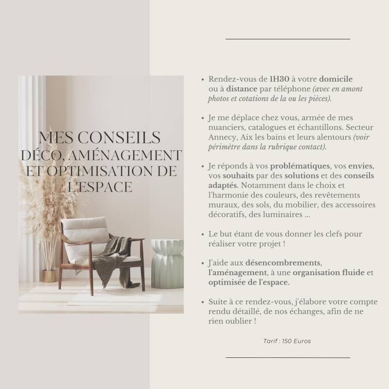 MH Décoration l Marion Hanachi l Décoratrice d'intérieur sur Annecy, Aix les Bains, Rumilly l Mes prestations l Mes conseils déco, aménagement et optimisation de l'espace
