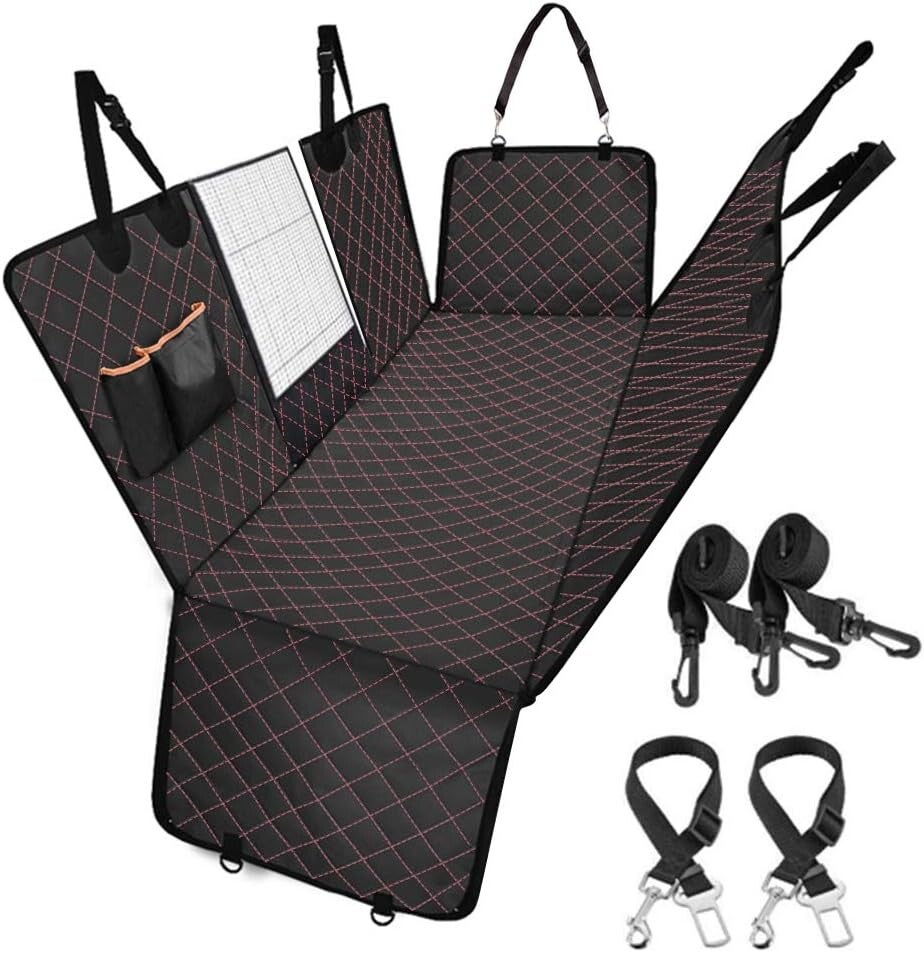 WellToBe Coprisedile per Auto per Cani, Amaca Seggiolino Auto per Cani Coprisedile Antiscivolo per Cani con Alette Laterali, Impermeabile con Finestre a Maglie, Coprisedile per Animali Auto e SUV