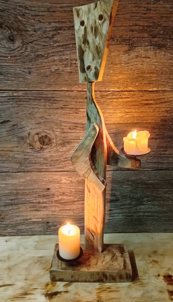 Portavelas bozu de madera de pino