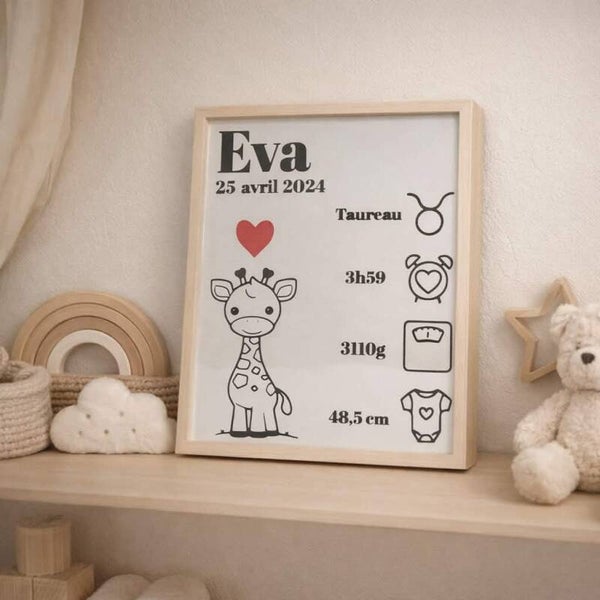 Cadre de Naissance - Petite Girafe - Personnalisable