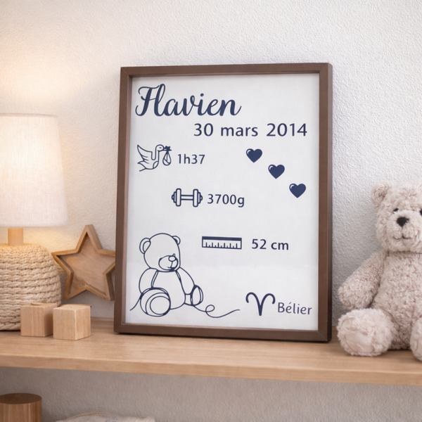 Cadre de Naissance - Petit Ourson - Personnalisable
