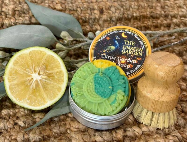 Hard Citrus Dish Soap Bar + Brush |