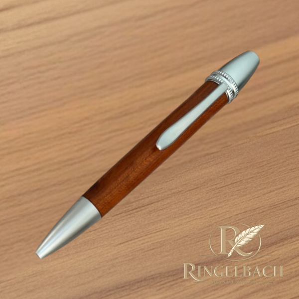Dreh - Kugelschreiber Polaris, Satin Chrom Holzart: Zwetschge