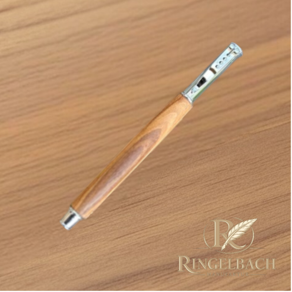 Tintenroller mit Klick-Kappe Chrom   Holzart : Olivesche/Maser