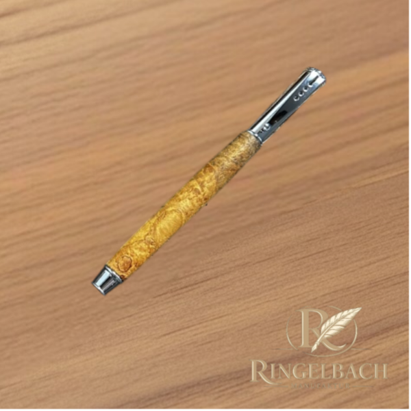 Tintenroller mit Klick-Kappe Chrom   Holzart : Ahorn/Maser