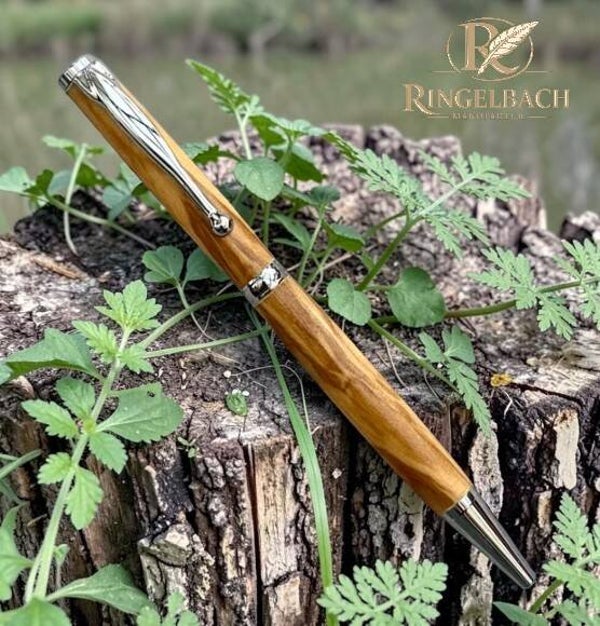 Dreh - Kugelschreiber Fancy  Chrom   Holzart :  Olive