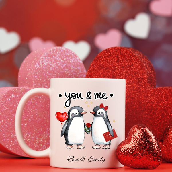 Personalised Valentines Day Penguin Love mug