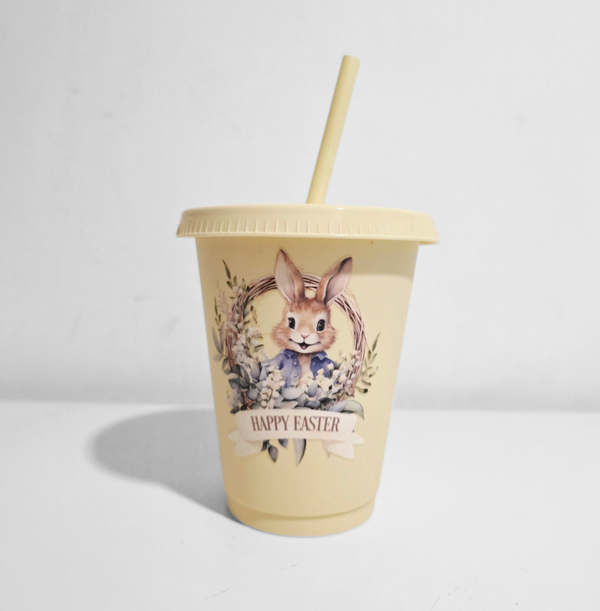 Personalised Bunny Easter Cup – Reusable 16oz Cup with Straw