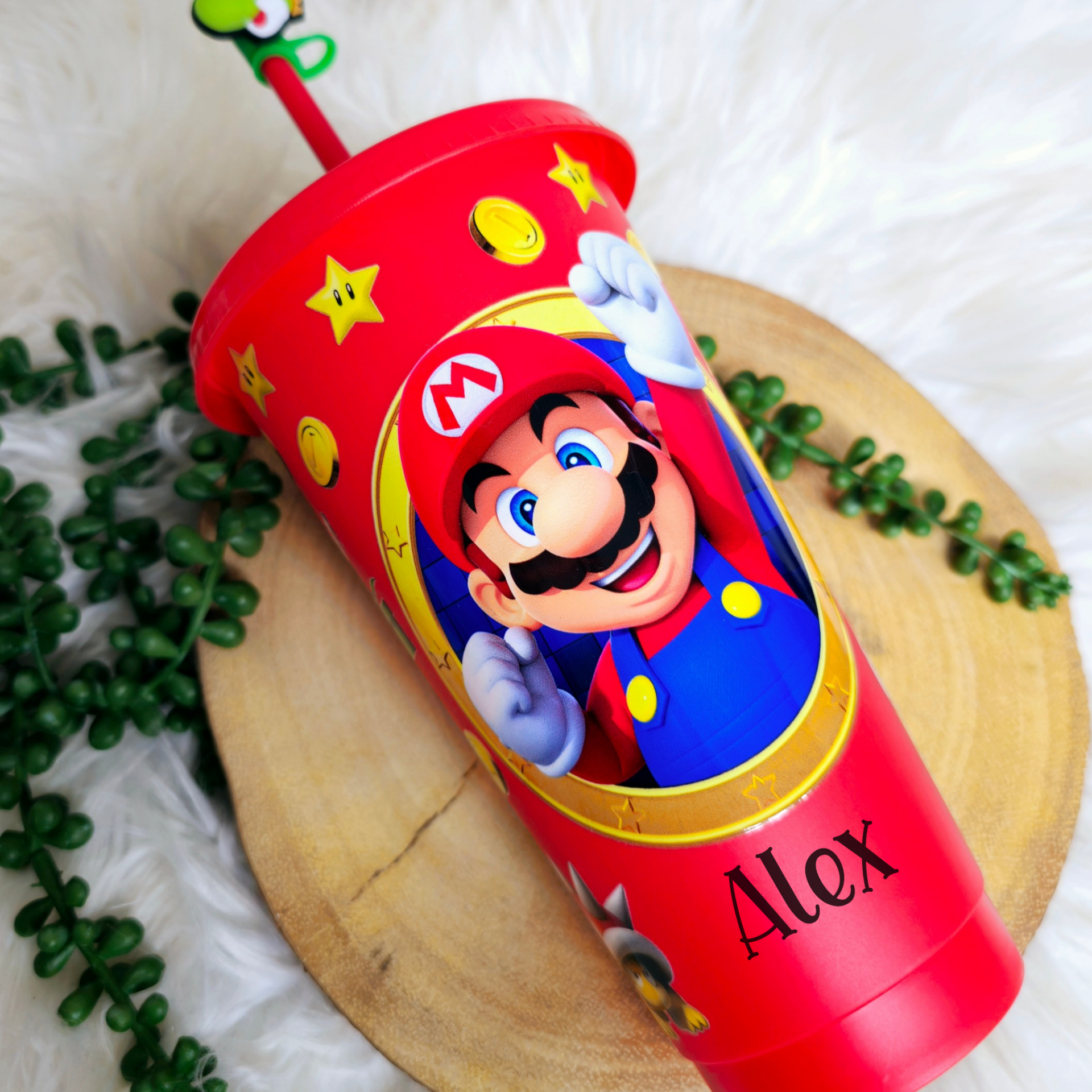 Personalised Super Mario 24oz  Tumbler with straw topper