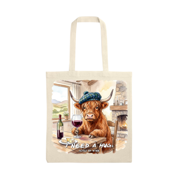 Highland cow tote bag' huge glass of wine'