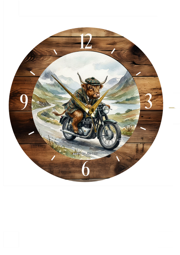 Highland cow clock 'Born to be wild'