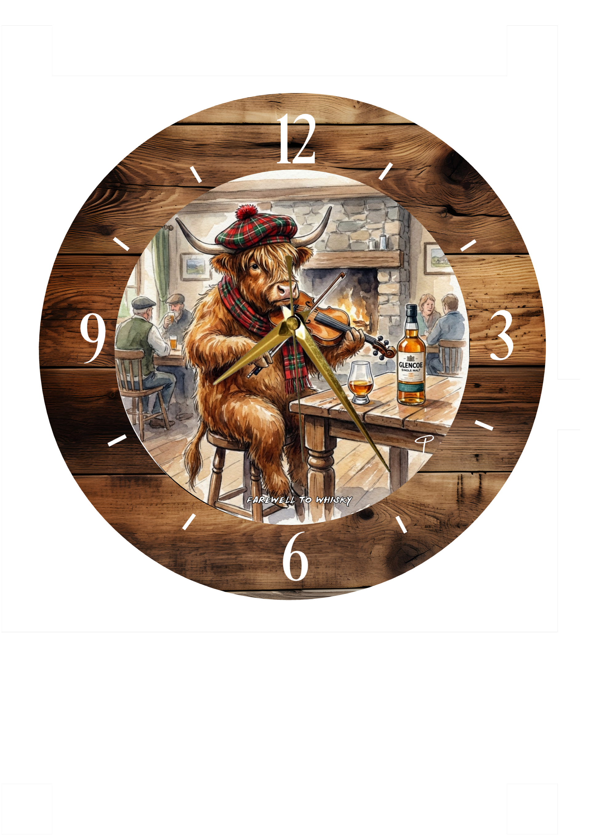 Highland cow clock 'Farewell to Whisky'