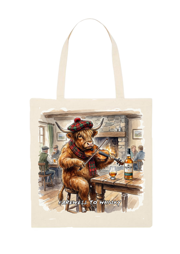 Highland cow tote shopping bag 'farewell to whisky'