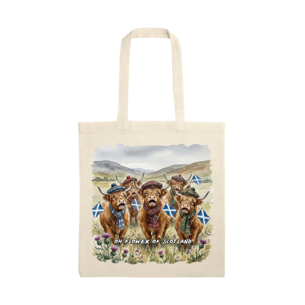 highland cow tote bag 'oh flower of Scotland'