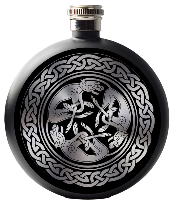Celtic hip flask triple dog border