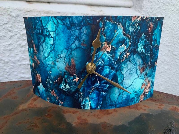 Acrylic clock abstract blue/green gold fleck