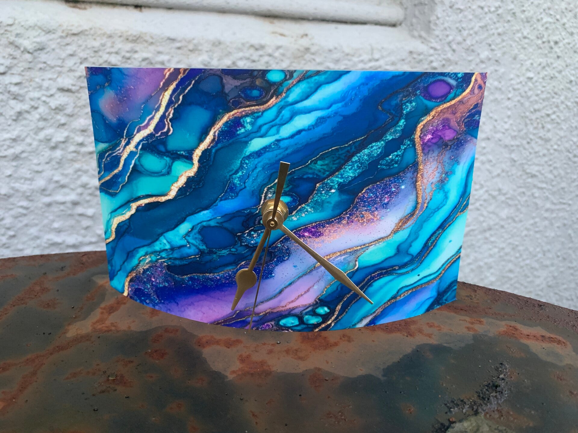 Acrylic clock abstract wave blue purple
