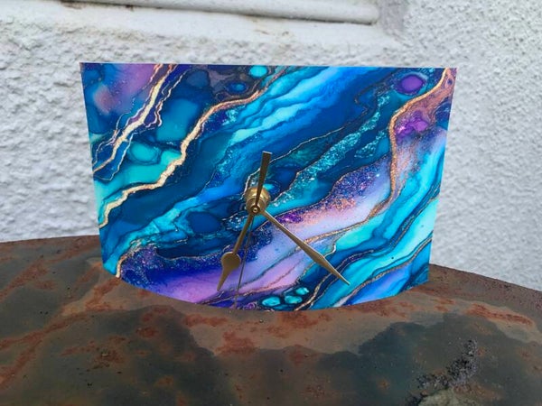 Acrylic clock abstract wave blue purple