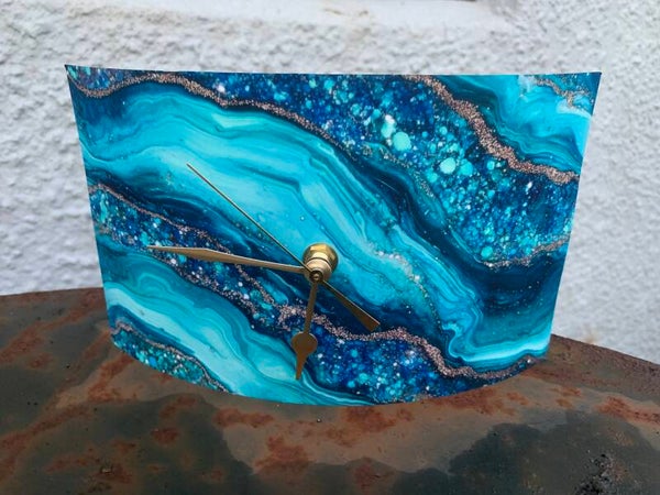 Acrylic clock abstract design Teal agate