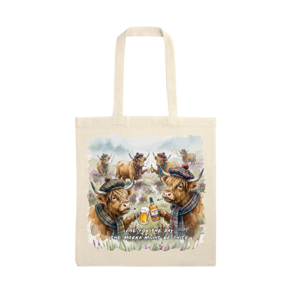 Highland cow tote shopping bag' live for the day, the morra might be shite'