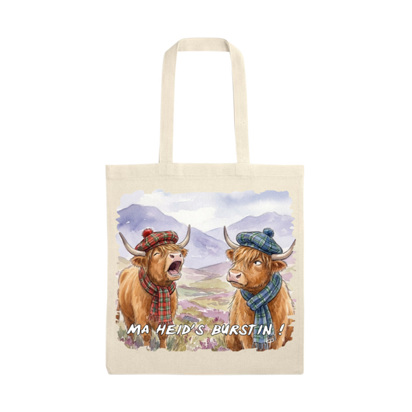 highland cow tote bag' ma heid's burstin'