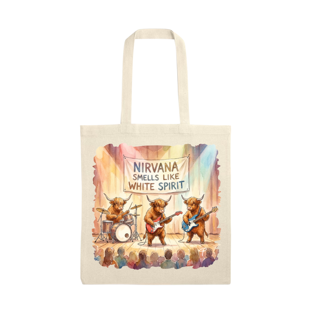 Highland cow tote bag Smells like white spirit'