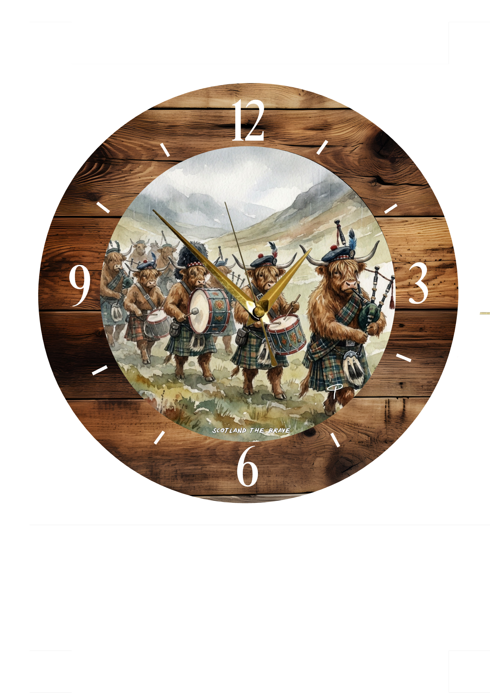 Highland cow clock 'Scotland the brave'