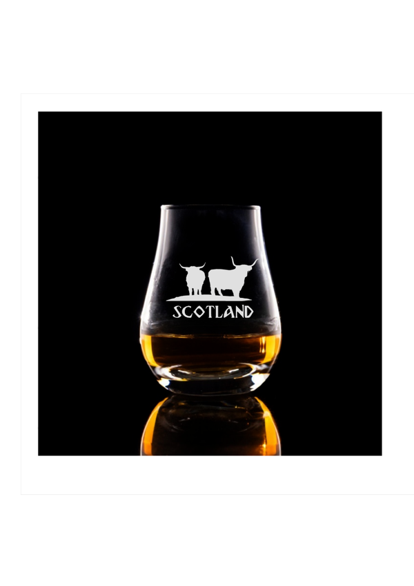 Spey Dram glass 'Scotland Highland cows'