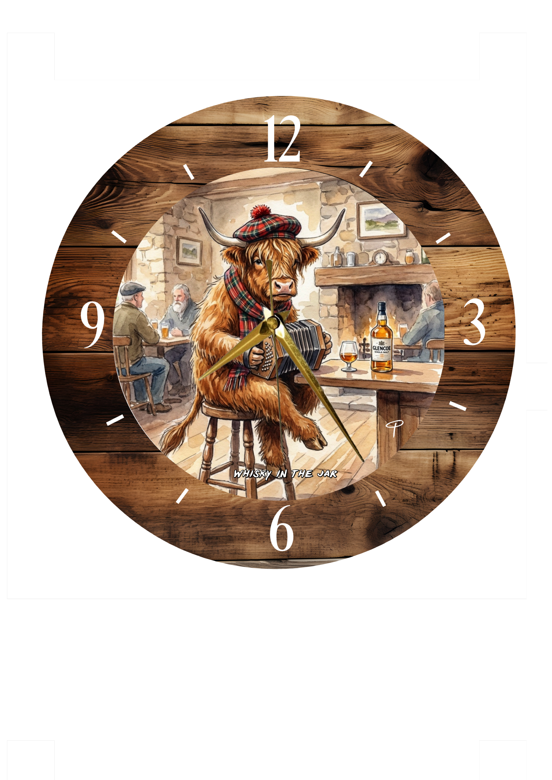 Highland cow clock Whisky in the Jar