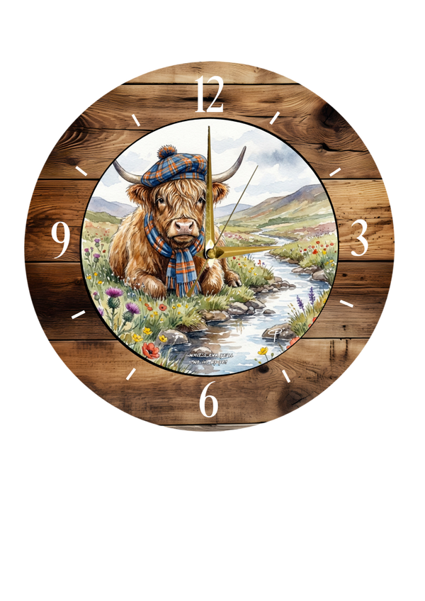 Highland cow clock- 'Whits fur ye'll no go by ye'