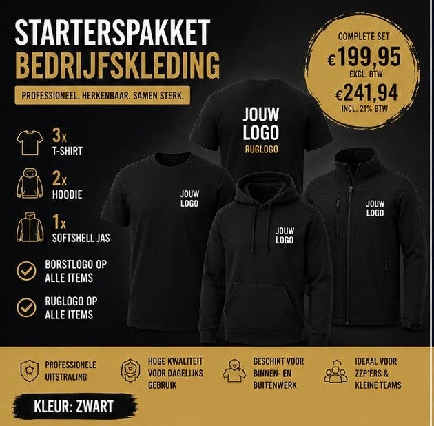 Starterspakket Bedrijfskleding. Compleet bedrukt voor jouw team.