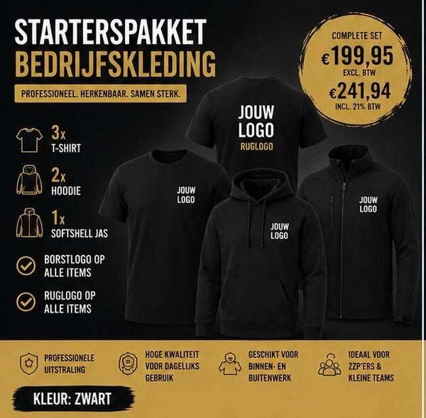 Starterspakket Bedrijfskleding. Compleet bedrukt voor jouw team.