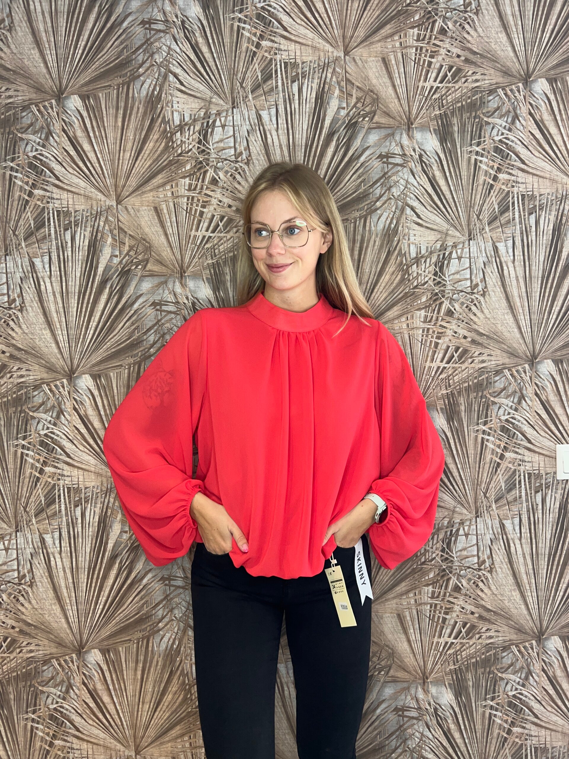 Chiffon blouse lampone