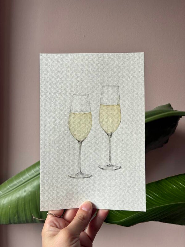 Originele aquarel - Champagne