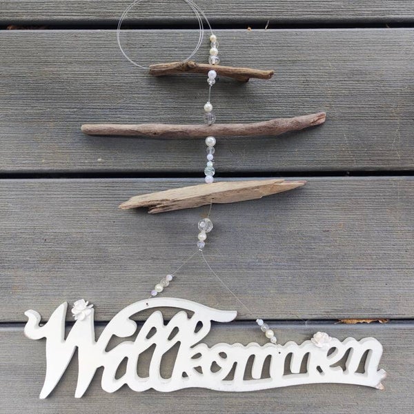 Schwemmholz Girlande mit Willkommen Schriftzug Shabby