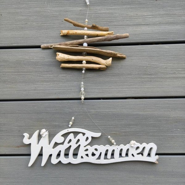 Schwämmholz Girlandä mit Willkommän s Schriftzug Shabby