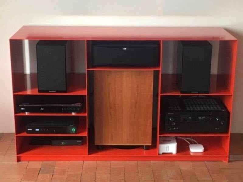Steel 'Plate' stereo rack for Santa Fe client