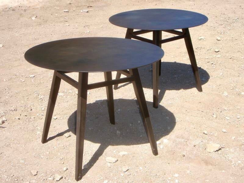 Custom made Solid steel round side tables. 
