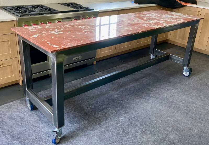Steel base for marble kitchen island for client from Santa Fe
