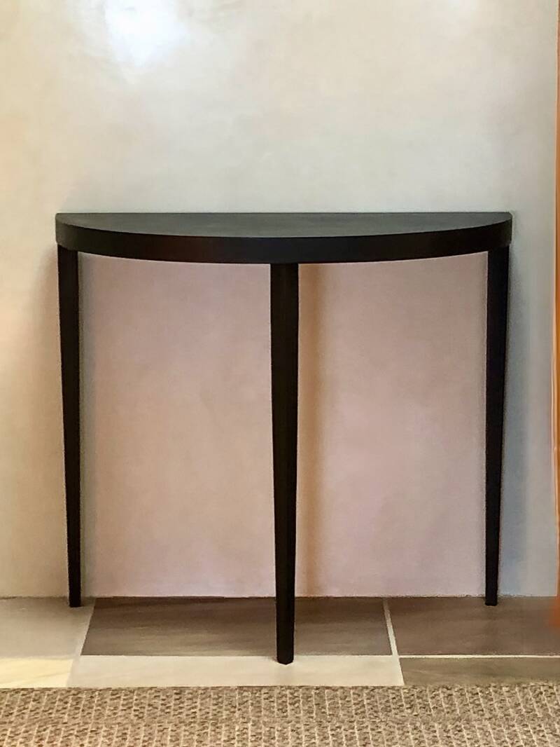 Custom metal demilune table for entryway